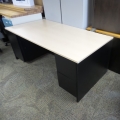 Blonde with Black Double Ped Straight Desk w Knee Space